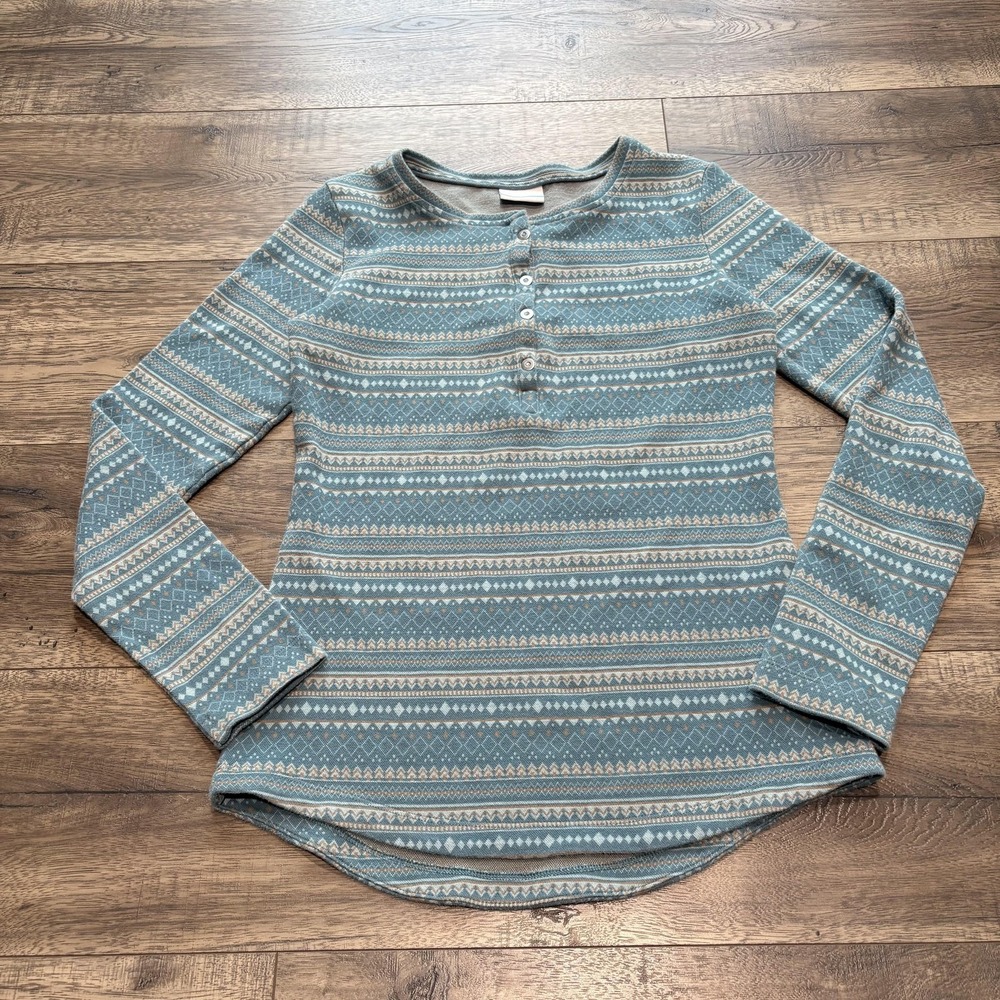 Columbia Aspen Lodge Jacquard Shirt Womens L Henley Long Sleeve Stretch Knit Top
